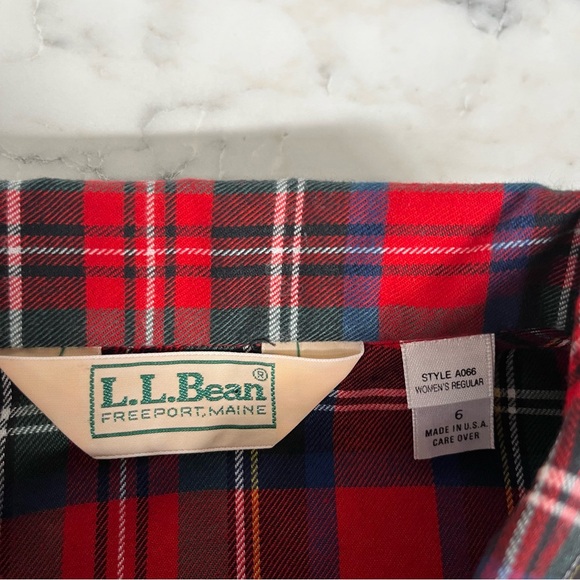 New Vintage L.L Bean red flannel tartan plaid popover top Peter Pan collar 6 - Picture 8 of 9